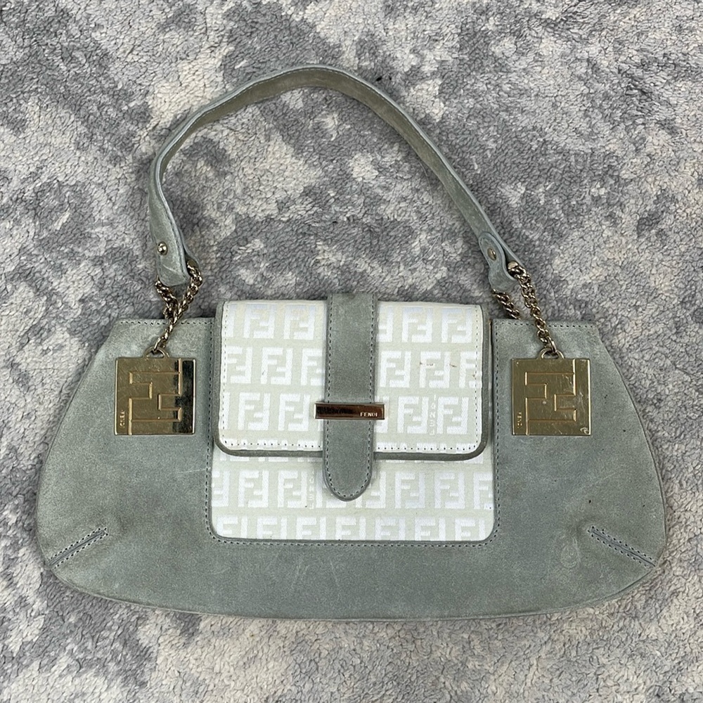 Fendi Zucchino Suede Pochette Shoulder Bag Small Flat Monogram Logo